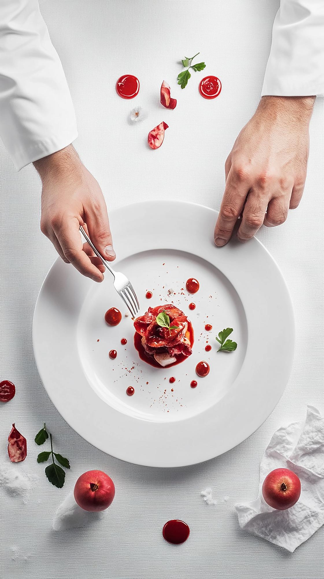 Chef che impiatta un piatto elegante